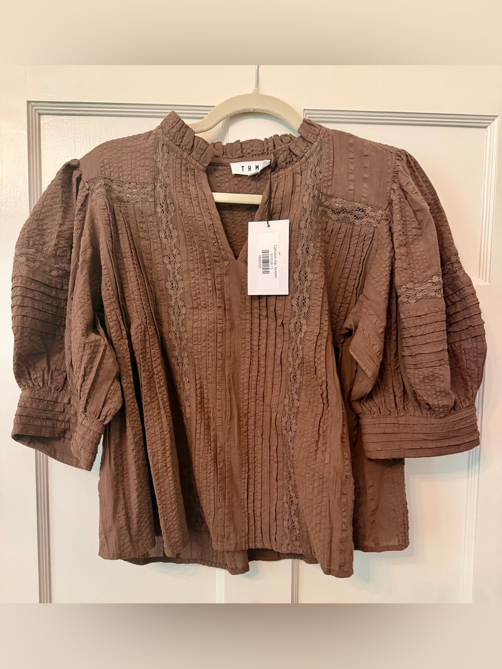THML Chocolate Brown Lace-Trim Peasant Blouse